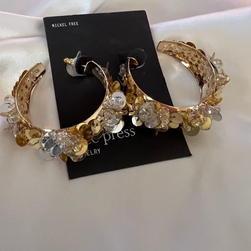 New Free Press Jewelry Gold/Clear Sparkling Earrings